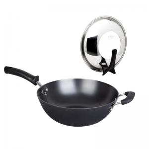 Rust Proof Chinese Wok Pan Pre Seasoned With Glass Lid ISO9001