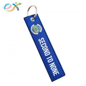 China Custom Woven Keychain Metal Ring Polyester Fabric Blue Rectangle Polyester Keychain supplier