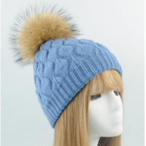Winter Knitted Real Fur Girls Pom Pom Beanie Hat 100% Acrylic Wool Keep Warm