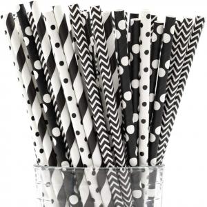 Halloween Black And White Striped Polka Dot Disposable Paper Straws