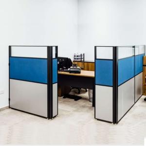 Blue Single Cubicle Office Workstation Desks 30mm With Divided Boards