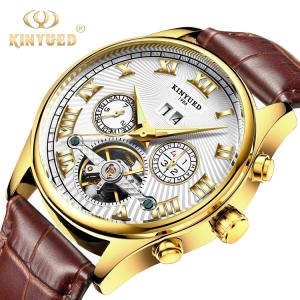 KINYUED Business Power Reserve Automatic Movement Luxury Watches For Men Automatic Skeleton Watch