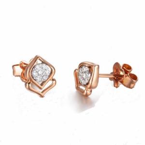 Trendy Women 18K Rose Gold and Diamonds Heart Shape Stud Earrings (GDE004)