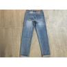 China Light Wash Straight Leg Ladies Denim Jeans With Hem Rolled Cotton Strench Denim wholesale