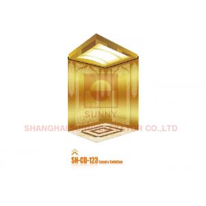 Soft Lighting Elevator Cabin Decoration With Titanium Gold Mirror / Etched with Elevator Parts