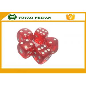 China 19mm Acrylic Transparent Red 6 Sided Dice Sets With White Spot / Round Corner wholesale