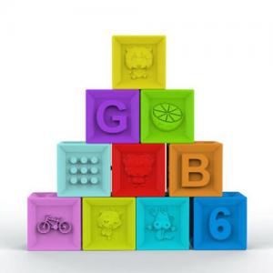 China Food Grade Embossed Silicone Rubber Block , Silicone Baby Stacking Blocks supplier