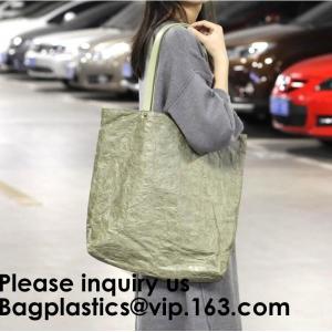 Washable TYVEK Kraft Paper Shopping Bag Shoulder Handbag DuPont Paper Tote Bag With Cotton Linen Lining