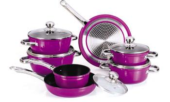 Purple Forged Nonstick Pan Set , 10pcs Induction Cookware Set