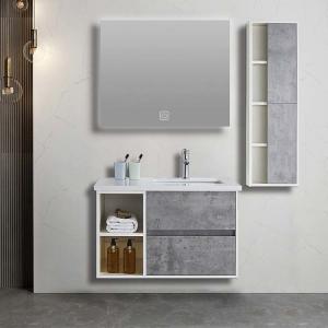 Light Gray Two Drawer Bathroom Cabinet Solid Wood Wall Mounted