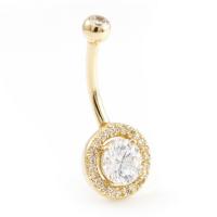 China Solid 14k Gold Belly Button Ring With Real Diamond 16g Body Jewelry on sale