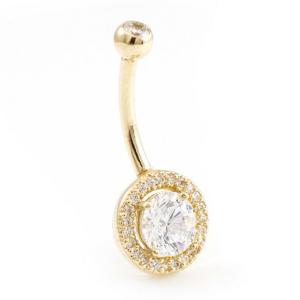 China Solid 14k Gold Belly Button Ring With Real Diamond 16g Body Jewelry supplier