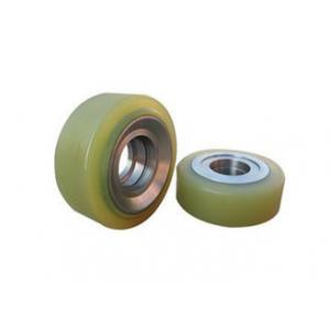 China Yellow Color Forklift Spare Parts Pu Caster Wheel With 90mm Cast Iron Core supplier