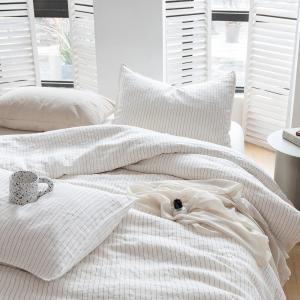 100% Pure Linen Duvet Cover Set 3Pcs Striped Washed Natural Flax Bedding Set