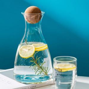Clear Glass Water Pitcher 52 Oz Borosilicate Glass Carafe With Wooden Ball Stopper