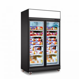 China Commercial Double Door Freezer Glass Door Upright Display Refrigerators Freezers supplier