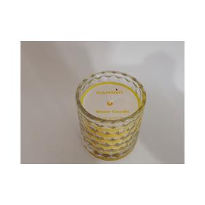 Yellow, red,purple paraffin scented glass candle assorted with printed tag