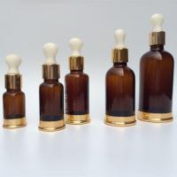 China 50ml Eye Cream Glass Amber Bottle With Aluminum Collar / Base on sale