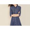 China 100% Cotton Belted Denim Dress Stripe Denim Button Through Long Skirt Indigo Color wholesale