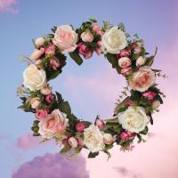 China Spring Rose Artificial Fake Flower Wreath Wall Hanging Weatherproof on sale