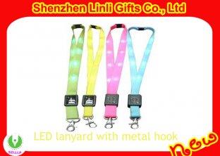 LED lanyard flashing light up necklace with metal hook promotion gift