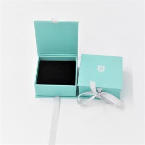 China Blue Crepack Cardboard Jewelry Gift Boxes EVA Ring Paper Earrping Pendant Box With Ribbon supplier