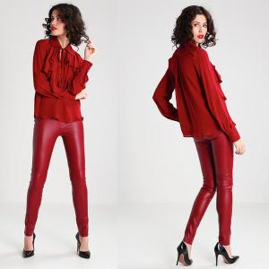 China New Arrival Elegant Red Woman Autumn Long Sleeve Low V-neck Blouse and Ladies Shirt supplier