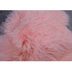 China Mongolian Sheepskin Rug Pink Dyed Extra Long hair Tibetan Lamb fur Garment Trim supplier