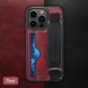 China iPhone 14 Pro Max PU Leather Case with Wrist Strap Stand and Card Organizer in Red wholesale