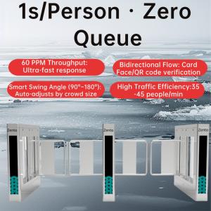 Zento Space-Saving Swing Gate Turnstile with 0.8s Fast Passage 99.9% Accurate Recognition and 360° Safety Protection