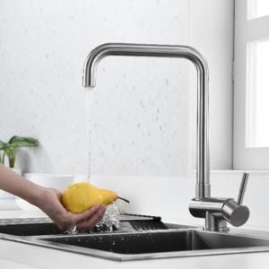 Angled Spout Kitchen Basin Taps 18/10 Stainless Steel Hidden Kitchen Faucet