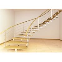 China Laminated Glass Tread Building Curved Staircase With Stainless Steel Post Railing on sale