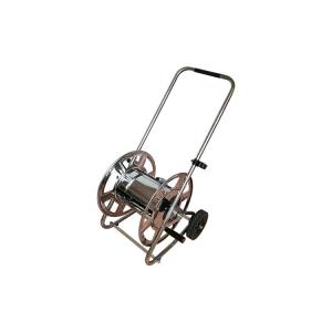 Stainless Steel Metal Hose Reel Cart , Garden Hose Reel Trolley Cart With 8" Solid Wheel and Breaker