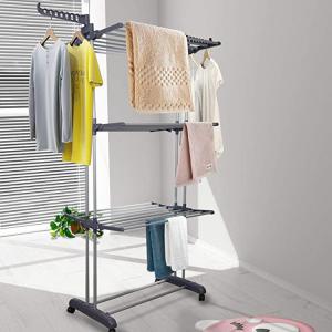 China Adjustable 3 Layers Foldable Clothes Drying Rack Stainless Steel Frame supplier