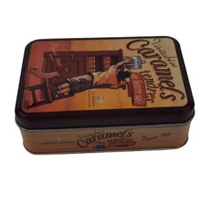 China Caramelo rectangular Tin Can Tin Box Packaging del turrón del caramelo con la tapa con bisagras supplier