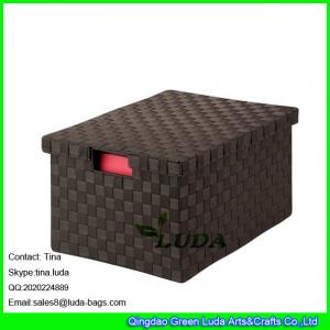 China LDKZ-023 espresso brown home stoage container double woven strap file storage box with lid supplier