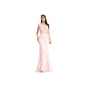 Embroidery Beading Pink Long Evening Dresses , Ladies Long Evening Dresses With Pinion