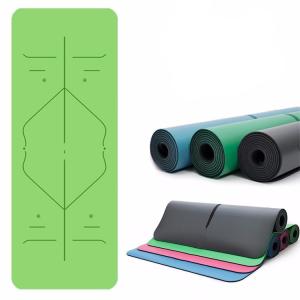China Esteira de borracha natural da ioga, esteiras do exercício, borracha natural não tóxica para a esteira do exercício do Gym com linhas verde do alinhamento do corpo supplier