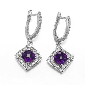 China Purple 925 Sterling Silver Gemstone Earrings 2.6g Amethyst Drop Earrings supplier