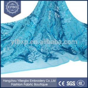 China Factory price wholesale nigeria fashion lace material teal color french lace with sequins supplier