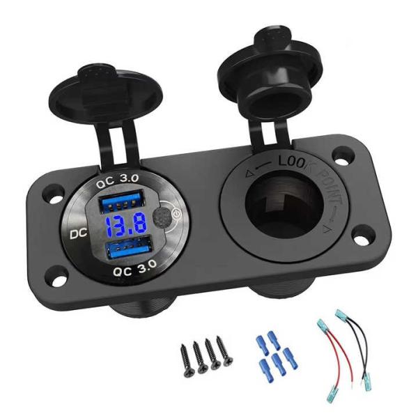 Cargador de coche USB QC3.0 dual de 36W ABS PC Aluminio, resistente al agua