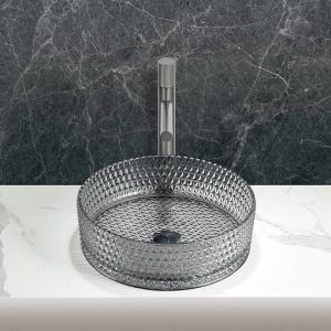 Countertop Mounted Glass Washing Basin No Overflow Round Bathroom Sink