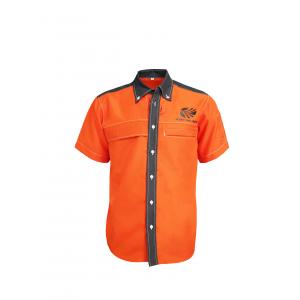 China 195GSM 65% Polyester 35% Cotton T Shirt For Men Color Orange Contrast Black supplier