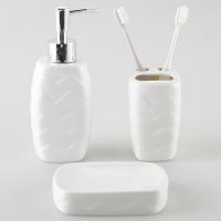 China Embossed Decor Bathroom Ceramic Set 4 Pcs With Toothbrush Cup Soap Dispenser on sale