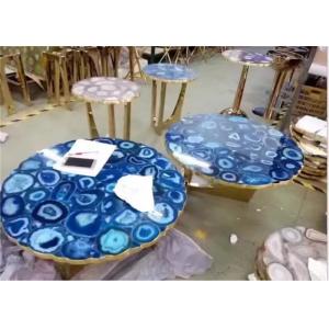 China Luxury Marble Table Tops Blue Agate Stone Top Polished Finish Round Shape supplier