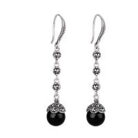 China Antique Thai Silver Jewelry Sterling Silver Black Onyx Marcasite Drop Dangle Earring (E12031BLACK) on sale