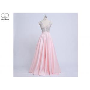 Gray Pink A Line Ball Gown No Arm Backless Design Diamond Beading Satin Fabric