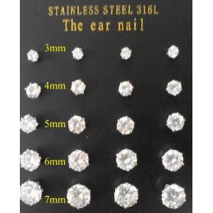 316L Stainless Steel 6 Prongs Sparkling 3mm-7mm Round Cubic Zirconia Stud Earrings