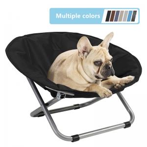 Folding Black Elevated Dog Bed Chair Portable Round Elevated Cat Bed Waterproof Puppy Papasan Chair Pet