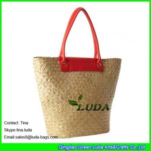 LUDA red leather decoration summer seagrass straw handbags for women